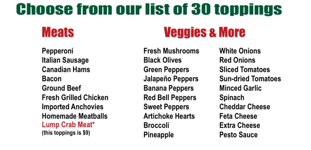 Create your own pizza toppings